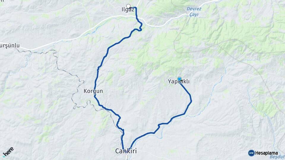 Çankırı Yapraklı Ilgaz Arası Kaç Km - Yol Haritası