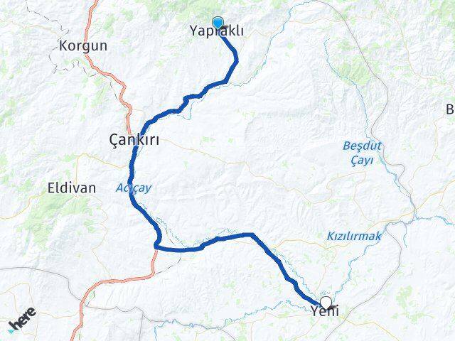 Çankırı Yapraklı Kızılırmak Arası Kaç Km - Yol Haritası