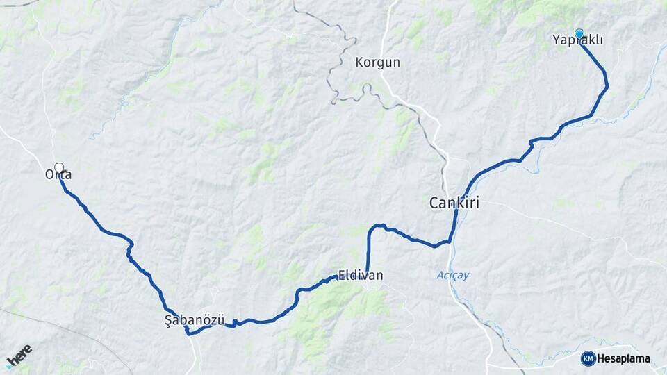 Çankırı Yapraklı Orta Arası Kaç Km - Yol Haritası