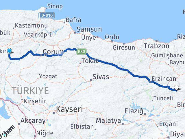 Çankırı Yedisu Bingöl Arası Kaç Km - Yol Haritası