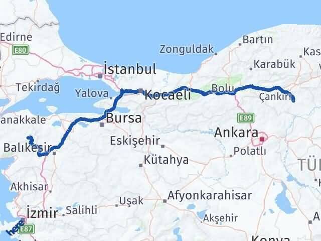 Çankırı Yenice Çanakkale Arası Kaç Km - Yol Haritası