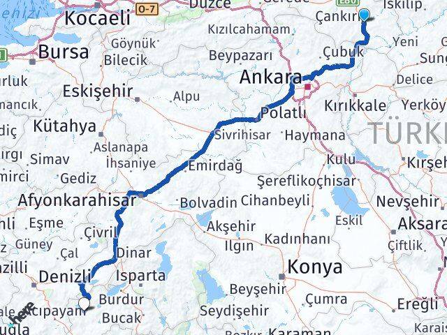 Çankırı Yeşilova Burdur Arası Kaç Km - Yol Haritası