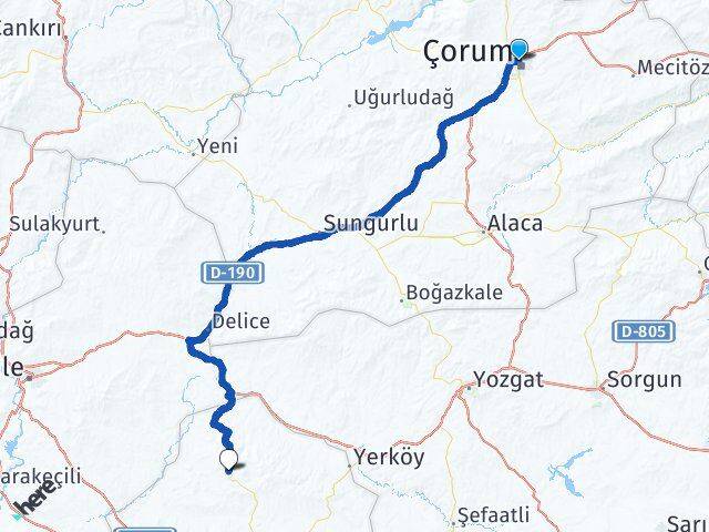 Çorum Akçakent Kırşehir Arası Kaç Km - Yol Haritası