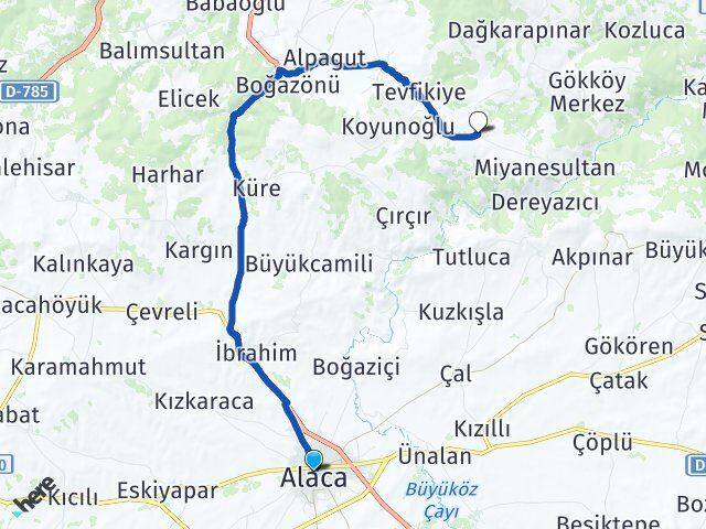 Çorum Alaca Mazıbaşı Alaca Arası Kaç Km - Yol Haritası