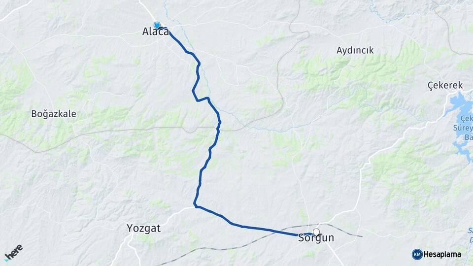 Çorum Alaca Sorgun Yozgat Arası Kaç Km - Yol Haritası