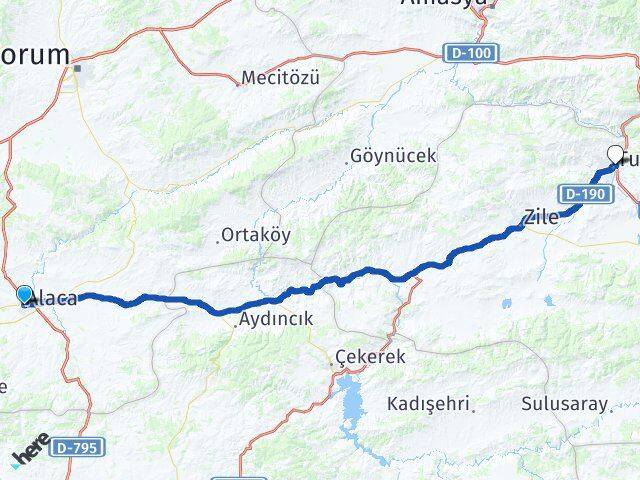 Çorum Alaca Turhal Tokat Arası Kaç Km - Yol Haritası
