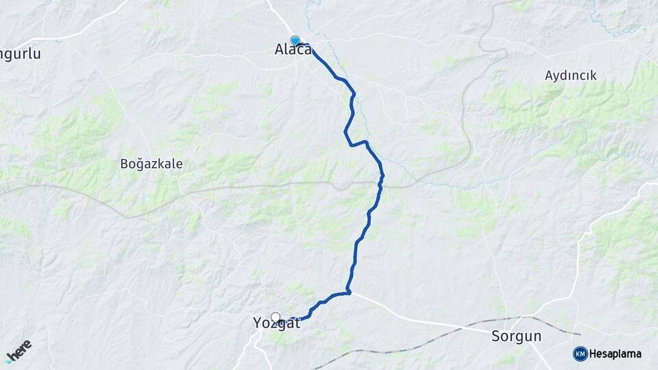 Çorum Alaca Yozgat Arası Kaç Km - Yol Haritası
