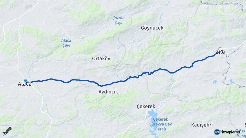 Çorum Alaca Zile Tokat Arası Kaç Km - Yol Haritası