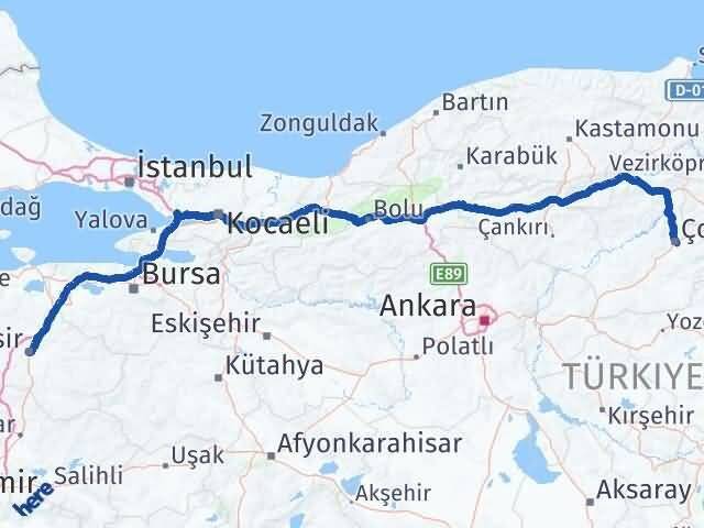 Çorum Altıeylül Balıkesir Arası Kaç Km - Yol Haritası