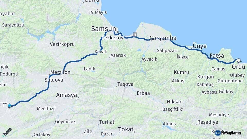 Çorum Altınordu Arası Kaç Km - Yol Haritası