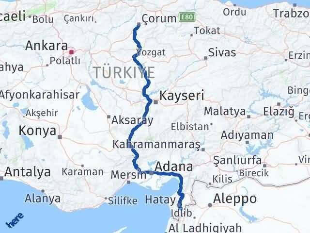 Çorum Altınözü Hatay Arası Kaç Km - Yol Haritası