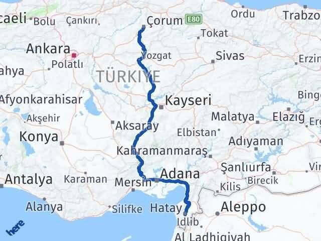 Çorum Antakya Hatay Arası Kaç Km - Yol Haritası