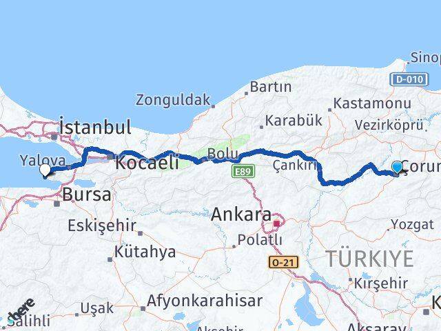 Çorum Armutlu Yalova Arası Kaç Km - Yol Haritası