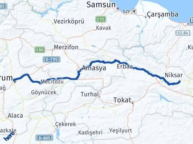 Çorum Başçiftlik Tokat Arası Kaç Km - Yol Haritası