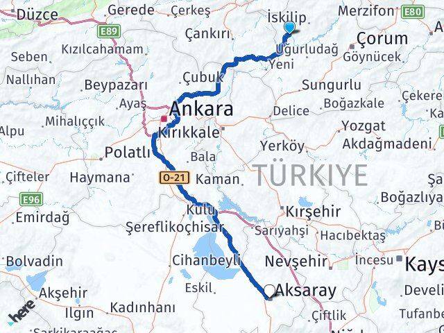 Çorum Bayat Aksaray Arası Kaç Km - Yol Haritası
