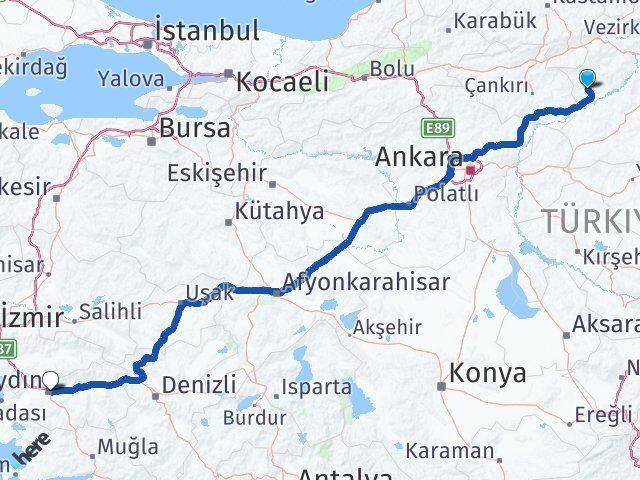 Çorum Bayat Aydın Arası Kaç Km - Yol Haritası