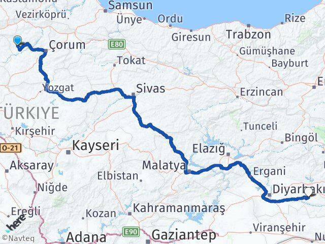 Çorum Bayat Batman Arası Kaç Km - Yol Haritası