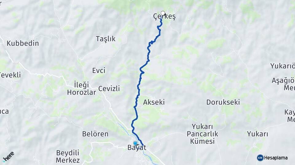 Çorum Bayat Çerkeş Bayat Arası Kaç Km - Yol Haritası