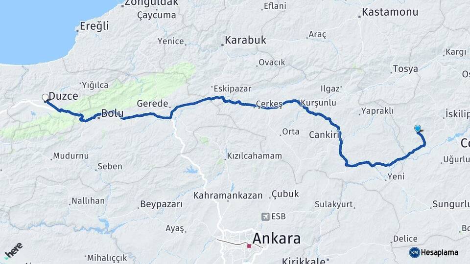Çorum Bayat Düzce Arası Kaç Km - Yol Haritası