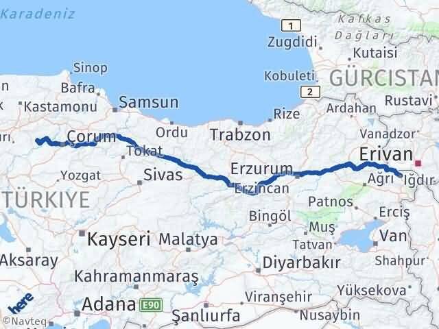 Çorum Bayat Iğdır Arası Kaç Km - Yol Haritası
