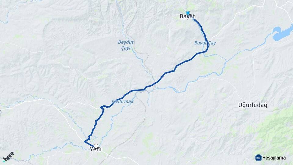 Çorum Bayat Kızılırmak Çankırı Arası Kaç Km - Yol Haritası