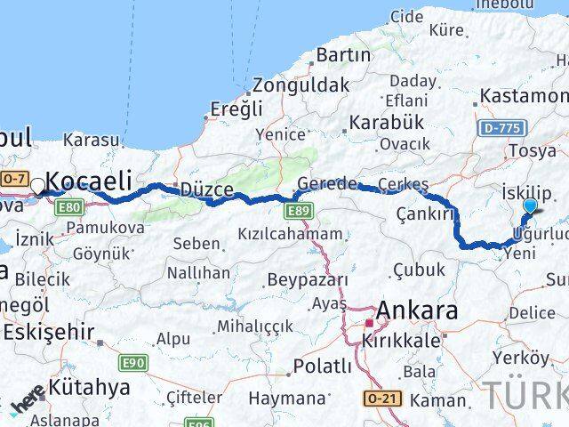Çorum Bayat Kocaeli Arası Kaç Km - Yol Haritası