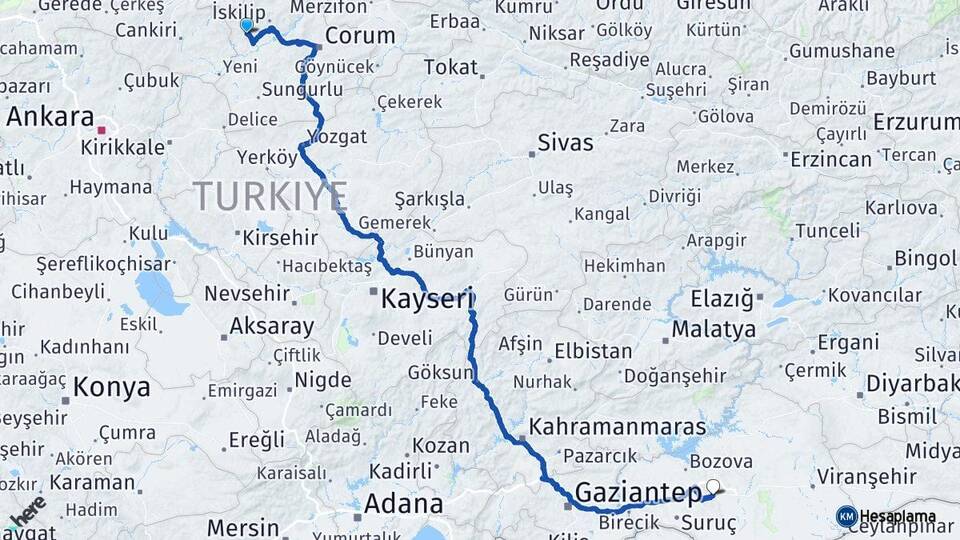 Çorum Bayat Şanlıurfa Arası Kaç Km - Yol Haritası