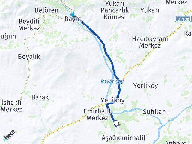 Çorum Bayat Saray Bayat Arası Kaç Km - Yol Haritası