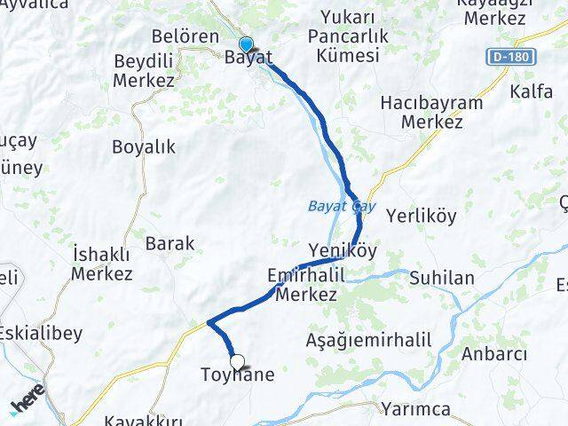Çorum Bayat Toyhane Bayat Arası Kaç Km - Yol Haritası