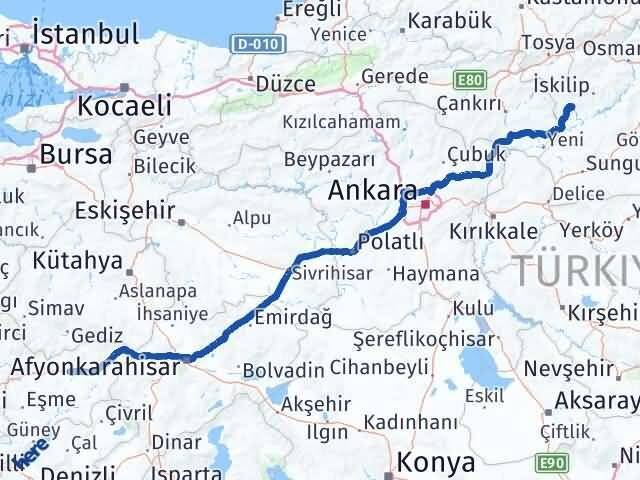 Çorum Bayat Uşak Arası Kaç Km - Yol Haritası