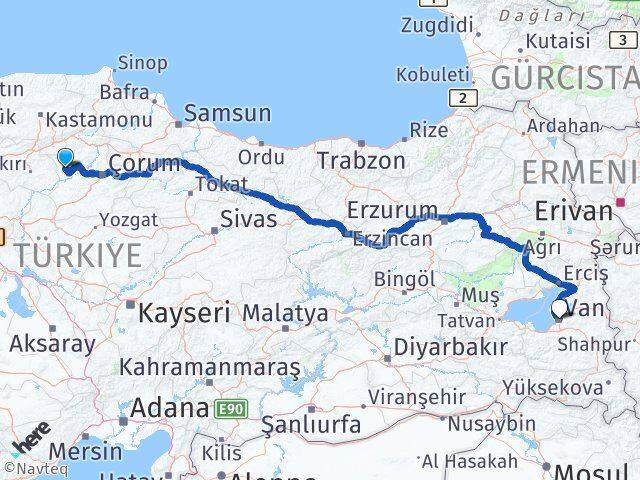Çorum Bayat Van Arası Kaç Km - Yol Haritası