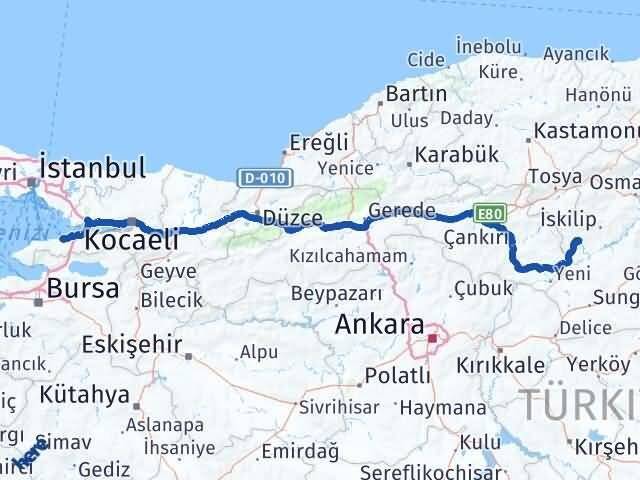 Çorum Bayat Yalova Arası Kaç Km - Yol Haritası