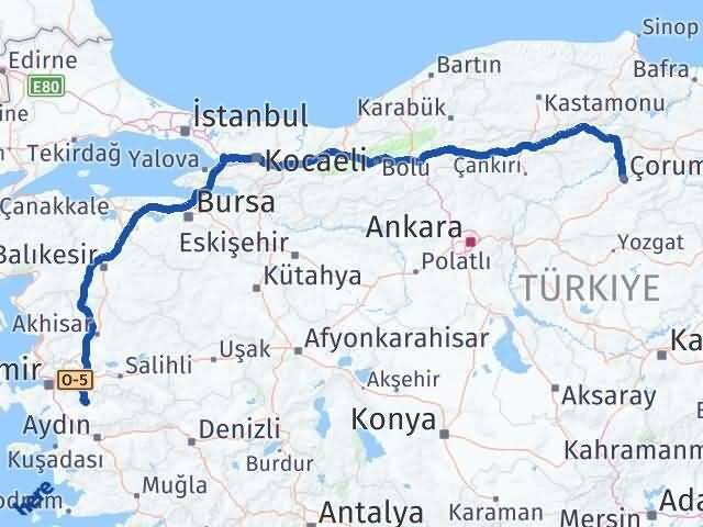 Çorum Bayındır İzmir Arası Kaç Km - Yol Haritası