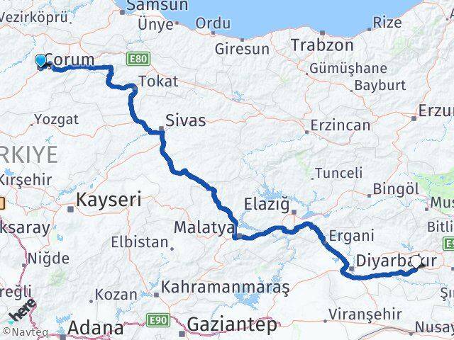Çorum Beşiri Batman Arası Kaç Km - Yol Haritası