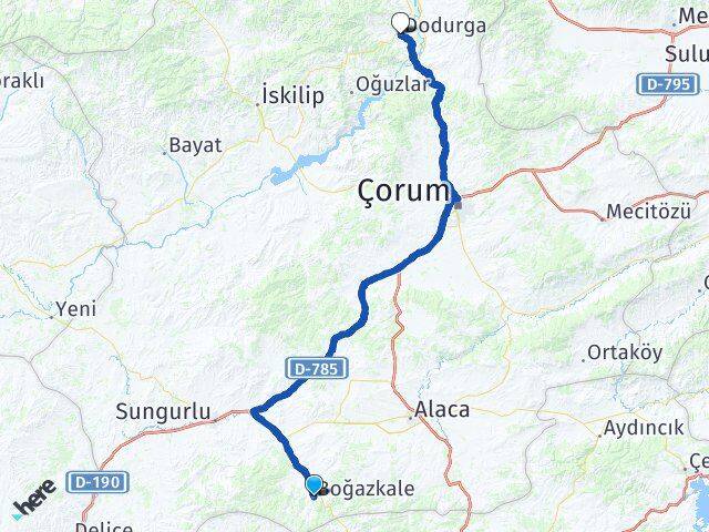Çorum Boğazkale Dodurga Arası Kaç Km - Yol Haritası