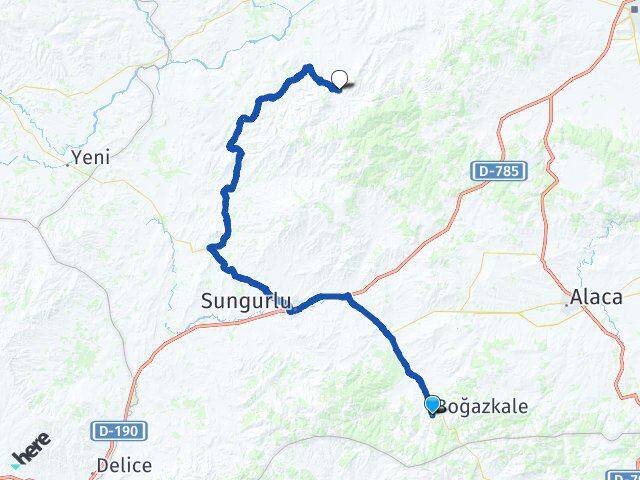 Çorum Boğazkale Uğurludağ Arası Kaç Km - Yol Haritası