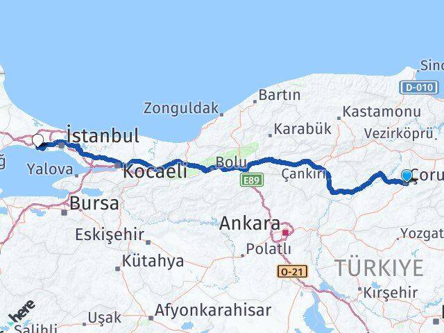 Çorum Büyükçekmece İstanbul Arası Kaç Km - Yol Haritası