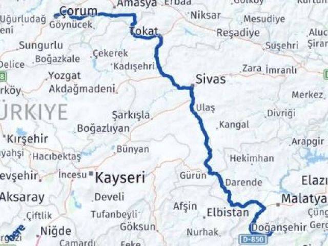 Çorum Çelikhan Adıyaman Arası Kaç Km - Yol Haritası