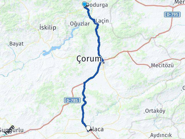Çorum Dodurga Alaca Arası Kaç Km - Yol Haritası