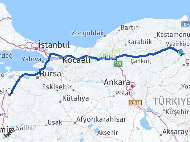 Çorum Dodurga Balıkesir Arası Kaç Km - Yol Haritası