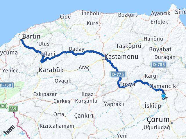 Çorum Dodurga Bartın Arası Kaç Km - Yol Haritası