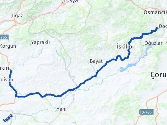Çorum Dodurga Çankırı Arası Kaç Km - Yol Haritası