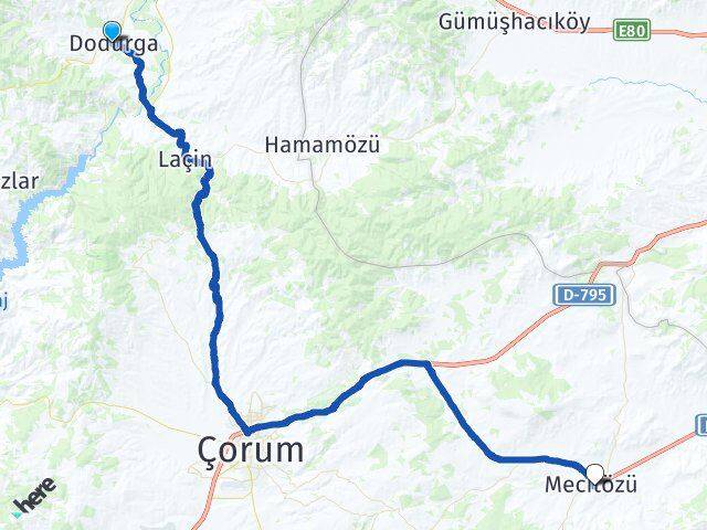 Çorum Dodurga Mecitözü Arası Kaç Km - Yol Haritası