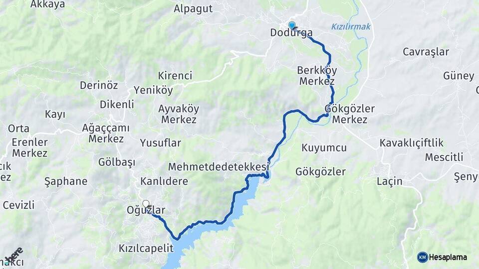 Çorum Dodurga Oğuzlar Arası Kaç Km - Yol Haritası