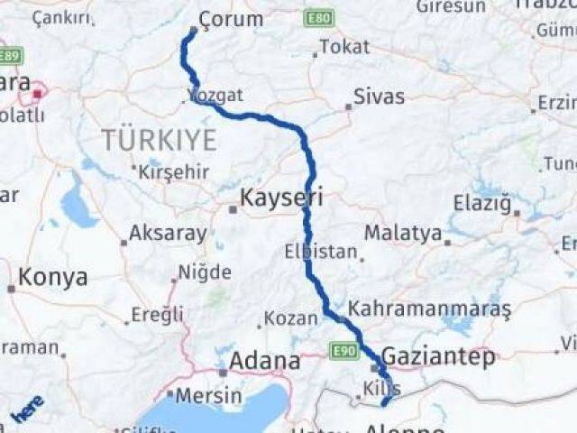 Çorum Elbeyli Kilis Arası Kaç Km - Yol Haritası