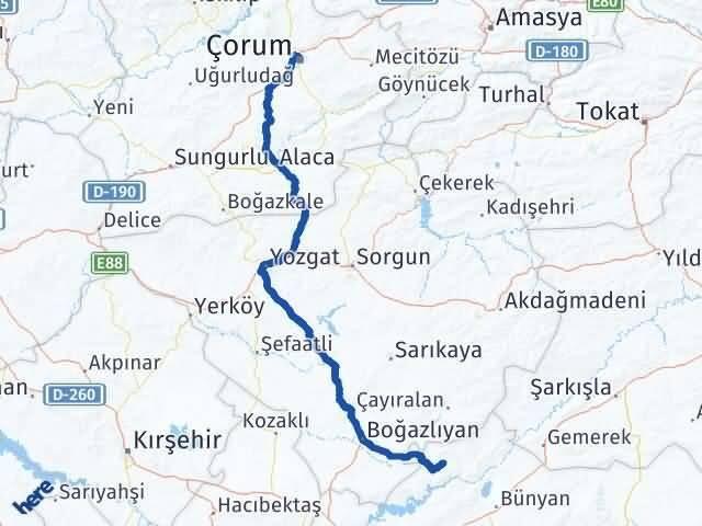 Çorum Felahiye Kayseri Arası Kaç Km - Yol Haritası