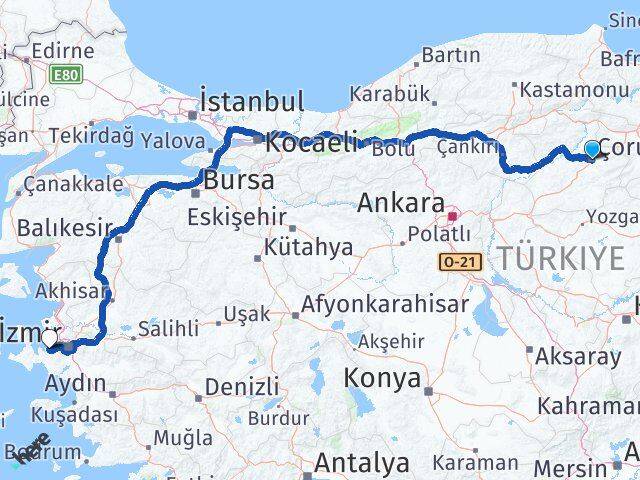 Çorum Güzelbahçe İzmir Arası Kaç Saat? Yol Haritası, Yakıt, Rota ve Mesafe Hesaplama Çorum Güzelbahçe İzmir Arası Kaç Km? Kaç Saat? Yol Haritası