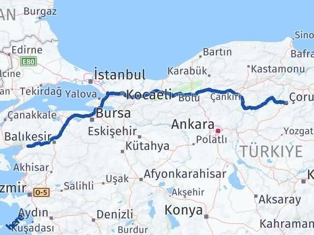 Çorum Havran Balıkesir Arası Kaç Km - Yol Haritası