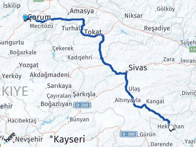 Çorum Hekimhan Malatya Arası Kaç Km - Yol Haritası