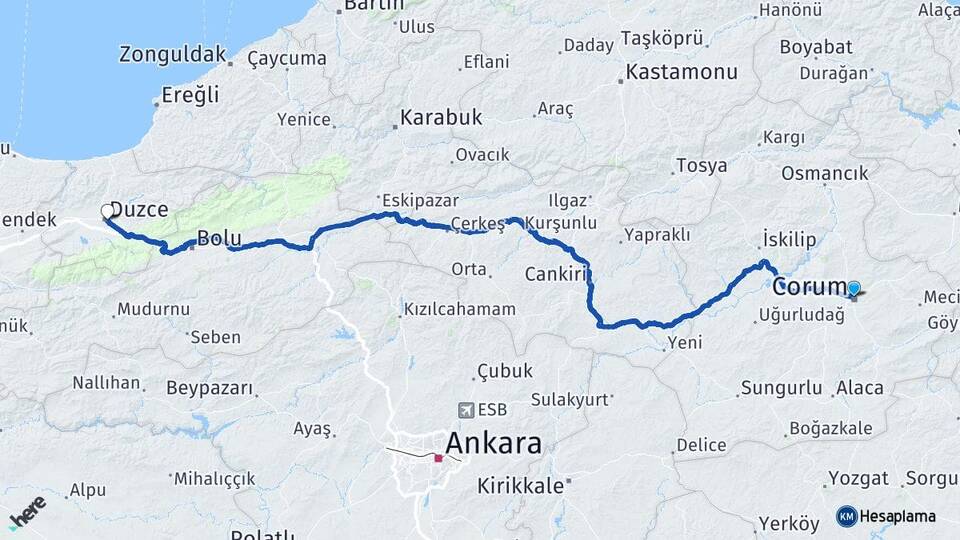 Çorum Hitit Üniversitesi Arası Kaç Km - Yol Haritası